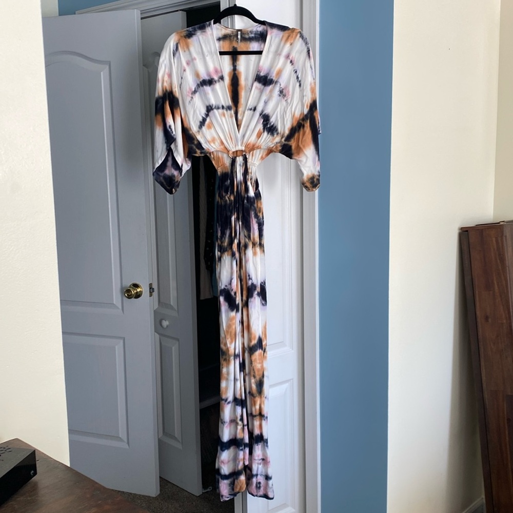 Black and Brown Wrap Maxi Dress with Plunge Neckline